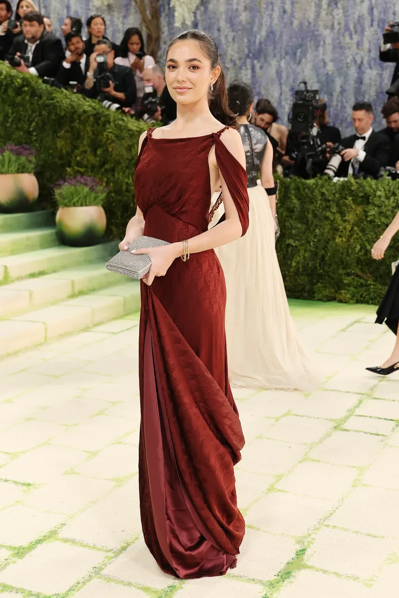 red · silk · draped